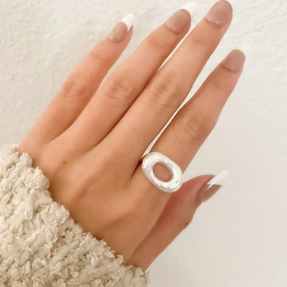 925 Sterling Silver Oval Ring Texture Ring Matte Ring Modern Geometric Ring - Picture 6 of 9